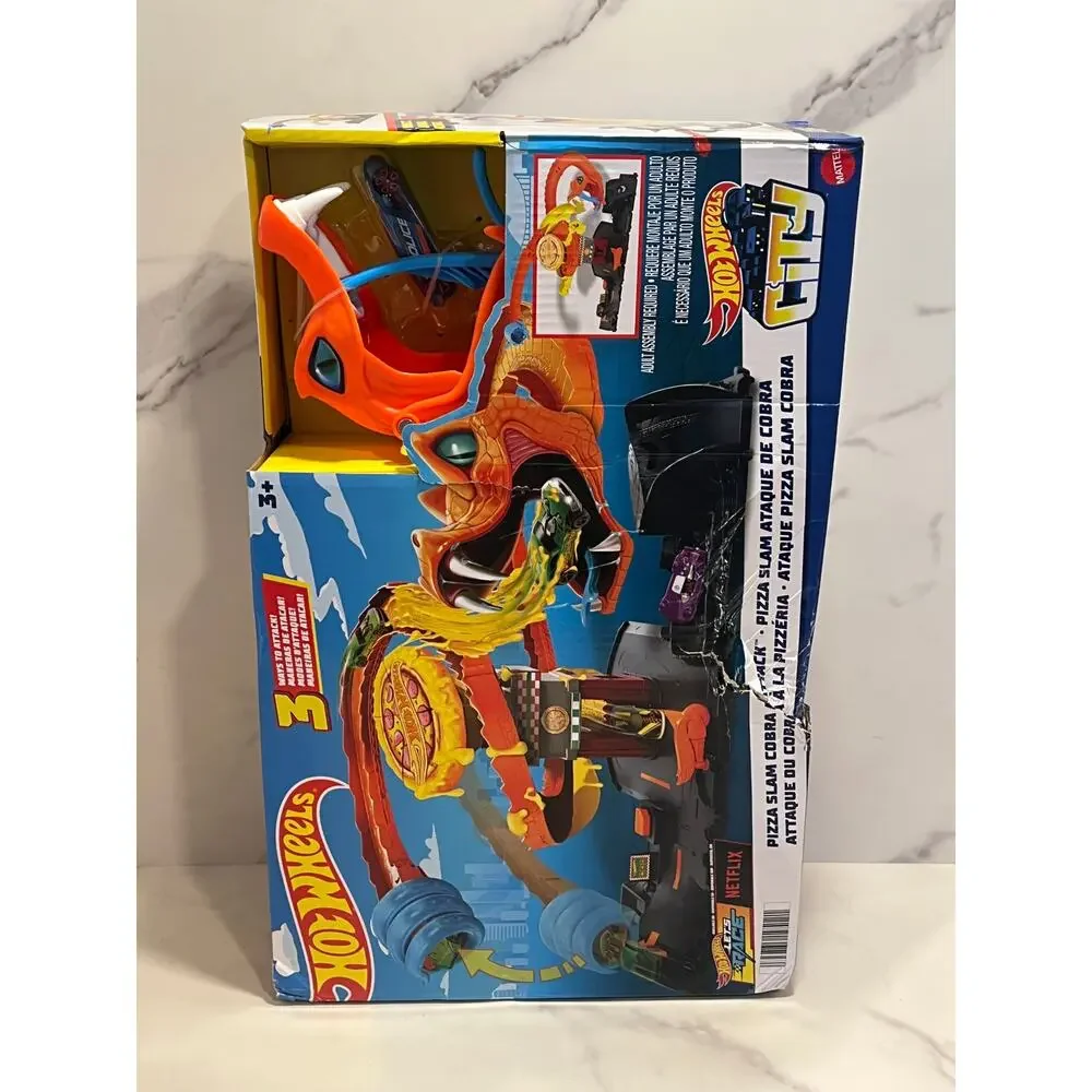 Hot Wheels City Track Set Pizza Slam Cobra Attack Playset New